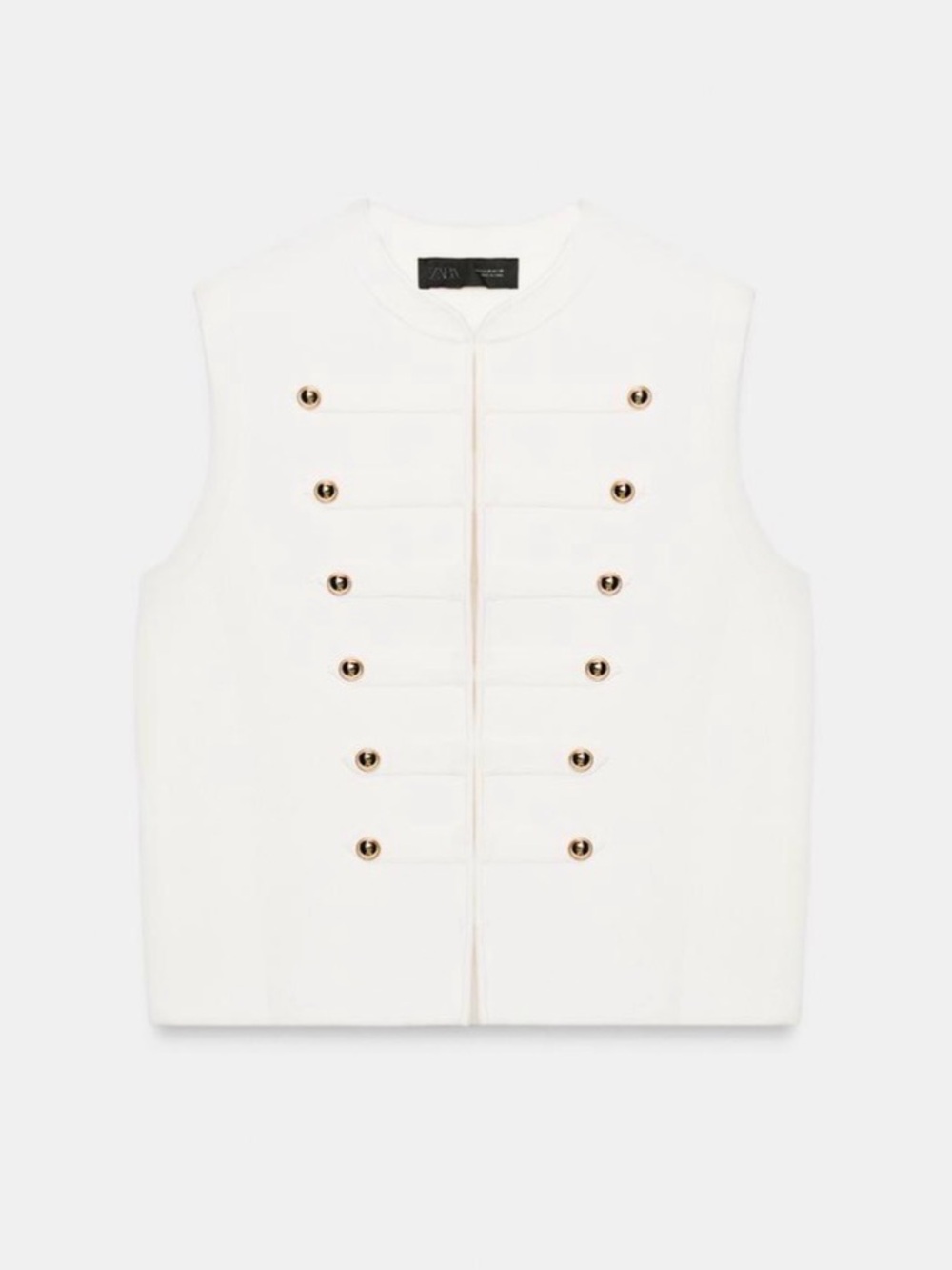 Zara White Military-Inspired Sleeveless Vest with Gold Buttons